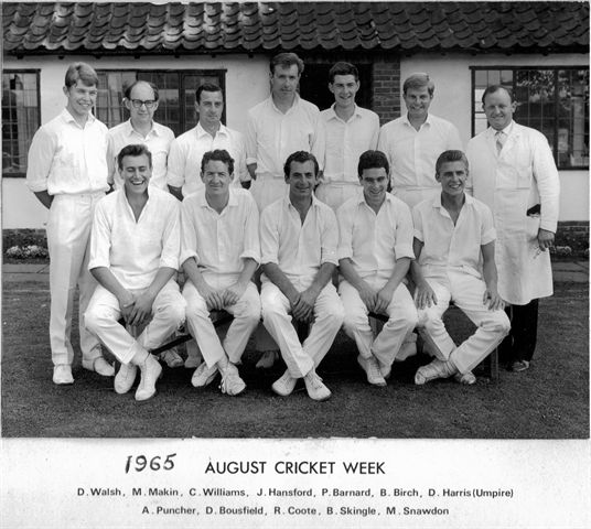 The first Sawbridgeworth Cricket Week was held in 1964, and this team from the year after contains some club legends, including a young John Hansford, Tony Puncher and Barry Birch.