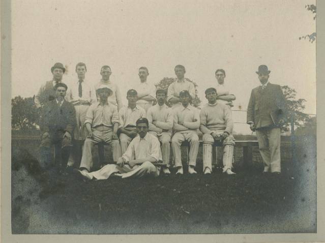 A very early picture from c.1900. This picture was taken at Pishiobury Park, next to Pishiobury House, which was Sawbridgeworth's home ground until the First World War. The person at the far left on the front row is Club Secretary Arthur Morris, of 32 Knight Street. This photo was donated by his grandchildren Robin and Joy Marshall in June 1995.
